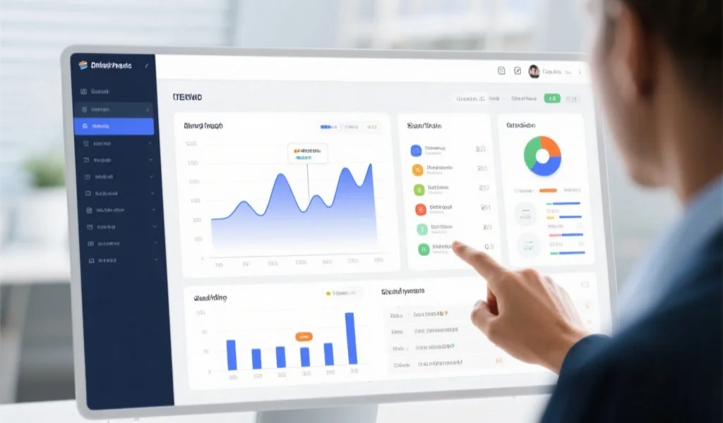 数据分析平台界面上显示实时趋势图和筛选工具，用户正在操作鼠标选择不同筛选条件